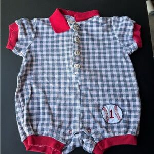 Vintage Specialty Baby Plaid Baby Baseball Romper